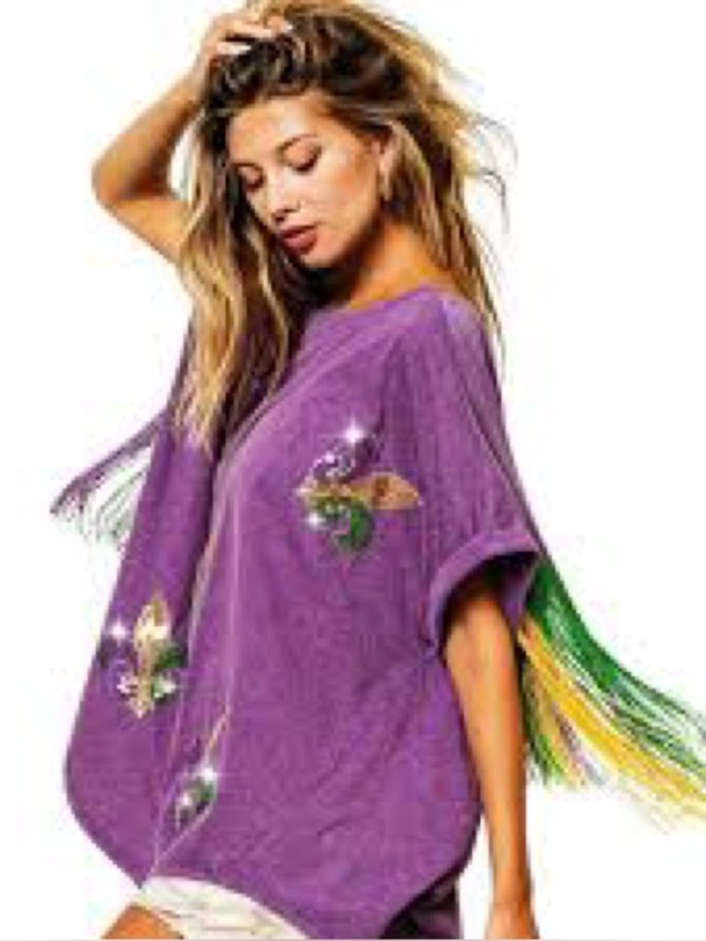 BIBI Purple Sequin Fleur-de-Lis Short Sleeve Women's Top Small BNWT